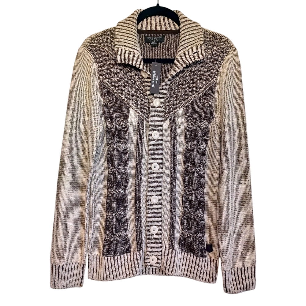 TRASH NOUVEAU Brown Cream Knit Long Sleeve Button Front Men's Sweater Small NWT
